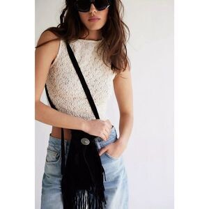 Free People Calamity Fringe Crossbody Bag BlackSuede Western Country Cottage